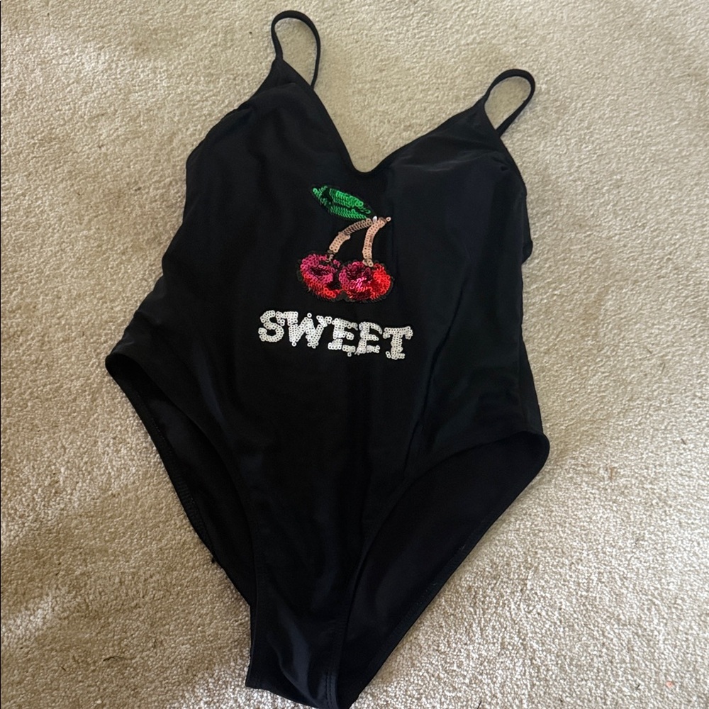 Xhilaration Black Swimsuit with Cherry Design